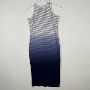 Athleta Ombre Sunkissed Striped Midi‎ Dress Women's XS Blue Sleeveless Crew Neck